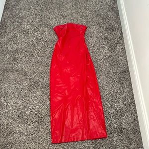 Red faux leather dress